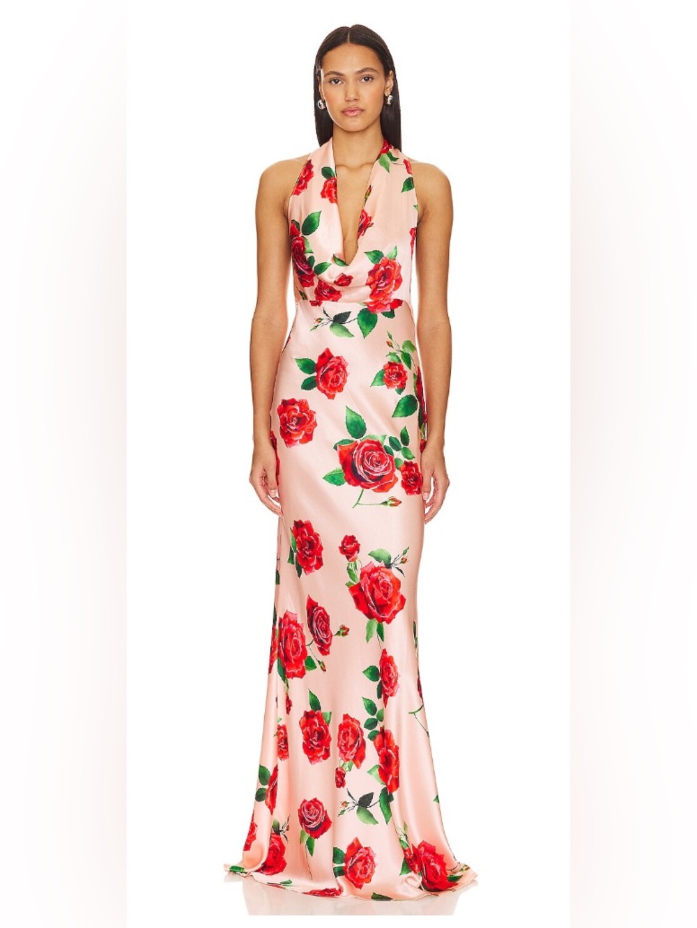 Sau Lee Presley Gown in Peach Rose Print Size 4